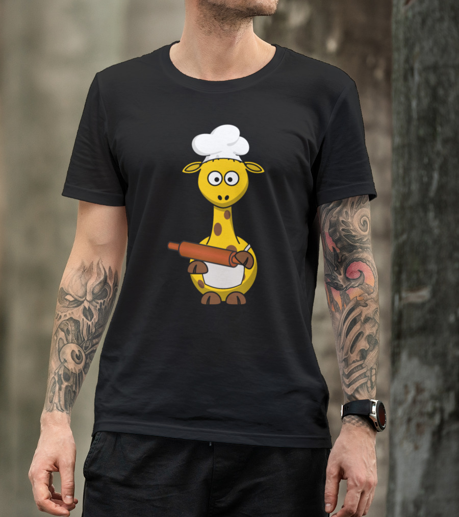 Funny Giraffe Chef With Rolling Pin T-Shirt