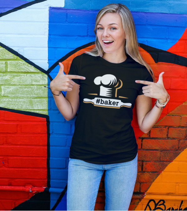 Trending #Baker Funny Hashtag Chef Hat And Rolling Pin T-Shirt