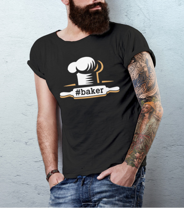 Trending #Baker Funny Hashtag Chef Hat And Rolling Pin T-Shirt