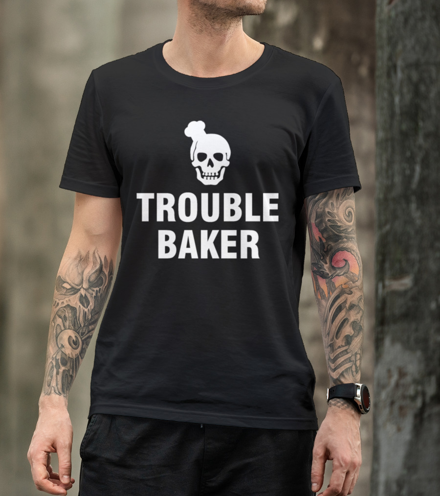 Trouble Baker Skull Chef Hat Humor T-Shirt