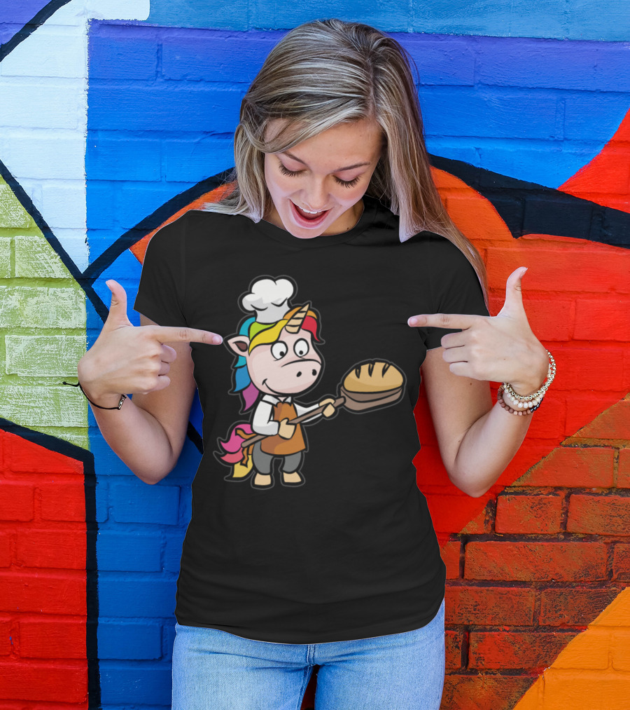 Unicorn Chef Baking Bread With Rainbow Mane And Chef Hat T-Shirt