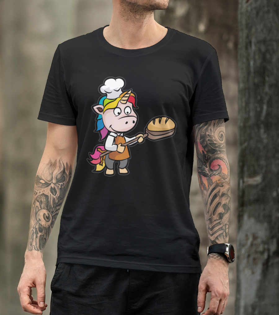Unicorn Chef Baking Bread With Rainbow Mane And Chef Hat T-Shirt