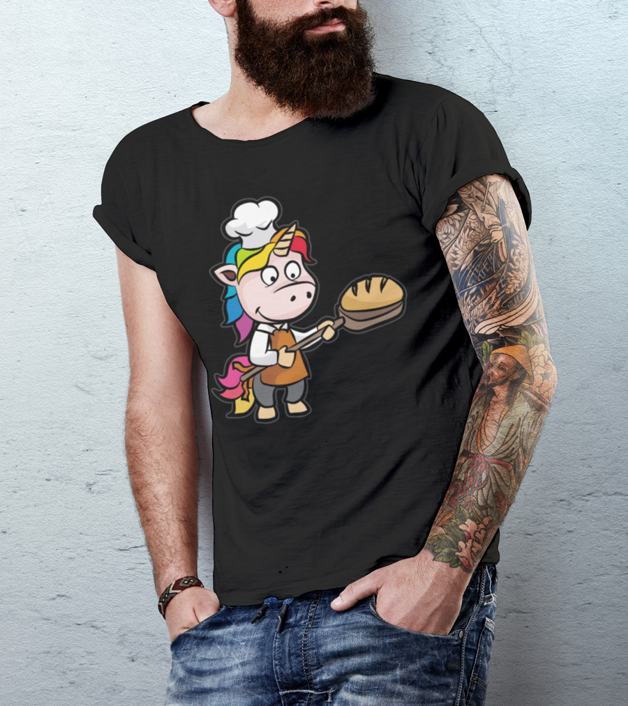 Unicorn Chef Baking Bread With Rainbow Mane And Chef Hat T-Shirt
