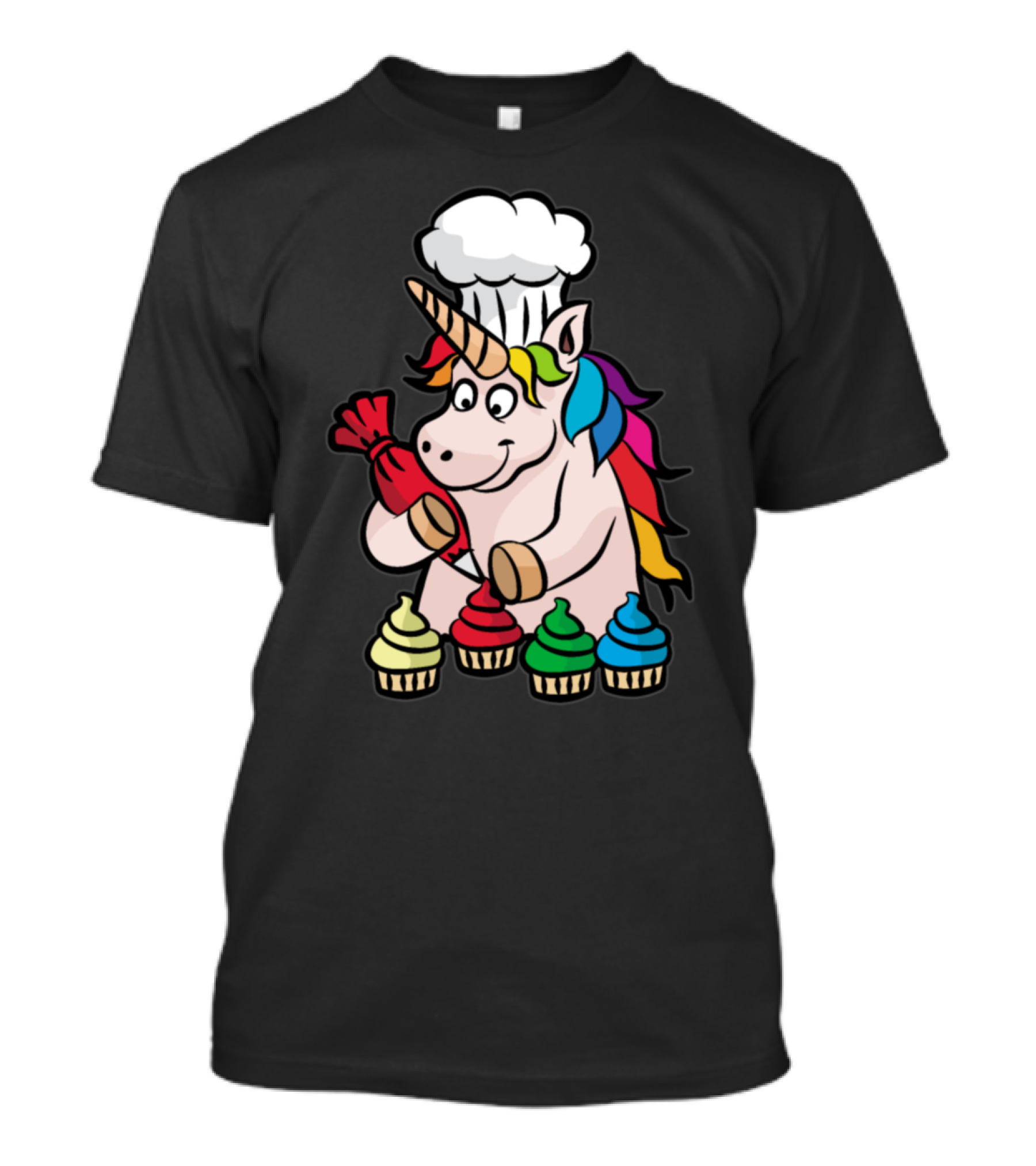Unicorn Chef Decorating Colorful Cupcakes Baking Delight T-Shirt