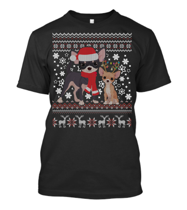 Chihuahua Dog Santa Hat Scarf Antlers Ugly Christmas Xmas Pup T-Shirt