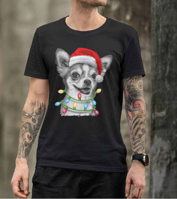 Chihuahua Santa Claus With Christmas Tree Lights T-Shirt