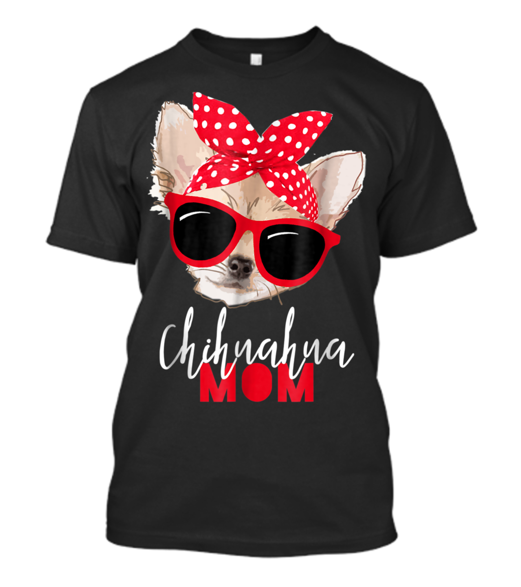 Chihuahua Mom Red Sunglasses Dog Polka Dot Headband T-Shirt