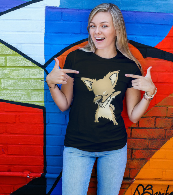 Dabbing Long Haired Chihuahua Dab Dance Pose Cartoon T-Shirt