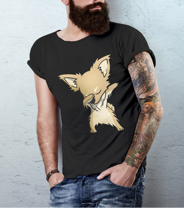 Dabbing Long Haired Chihuahua Dab Dance Pose Cartoon T-Shirt