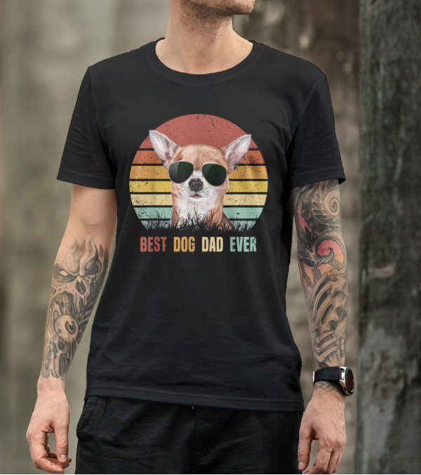 Vintage Mens Best Dog Dad Ever Chihuahua Retro Style Sunglasses T-Shirt