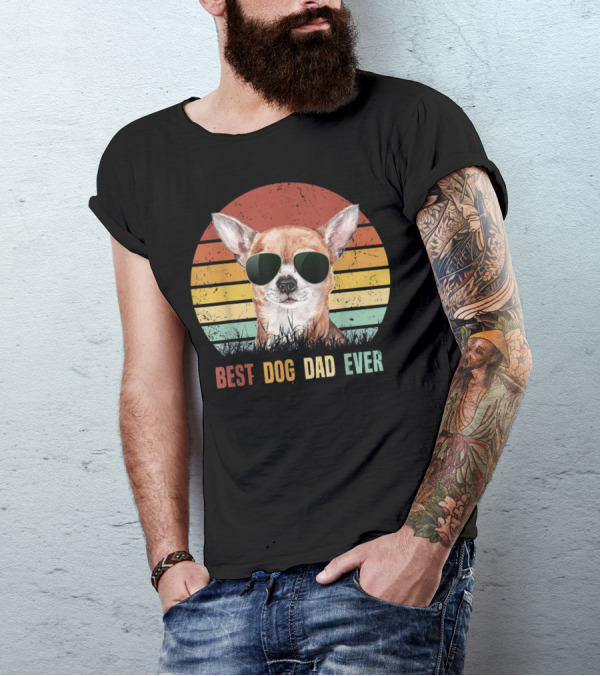 Vintage Mens Best Dog Dad Ever Chihuahua Retro Style Sunglasses T-Shirt