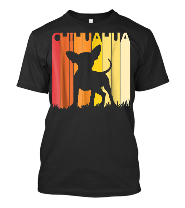 Retro Chihuahua Dog Silhouette On Colorful Stripes T-Shirt