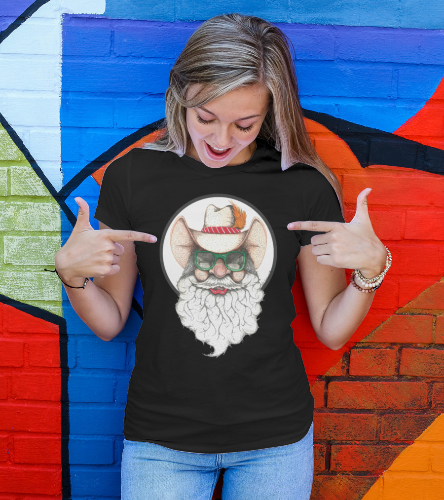 Holiday Cowboy Santa With Green Glasses And Feathered Hat T-Shirt