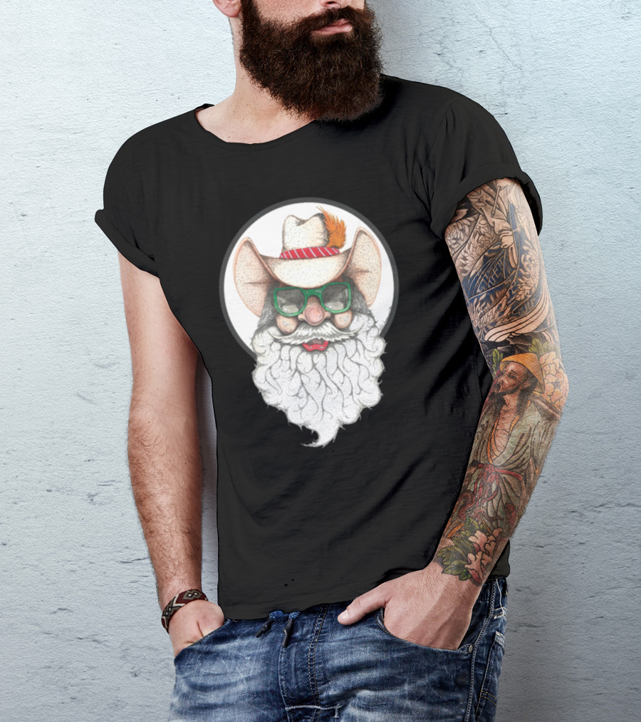 Holiday Cowboy Santa With Green Glasses And Feathered Hat T-Shirt