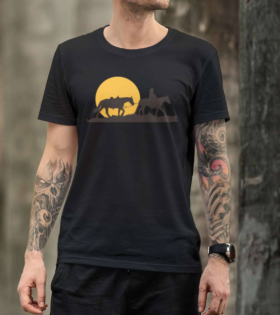 Lone Cowboy Rancher Riding Horses Western Sunset T-Shirt