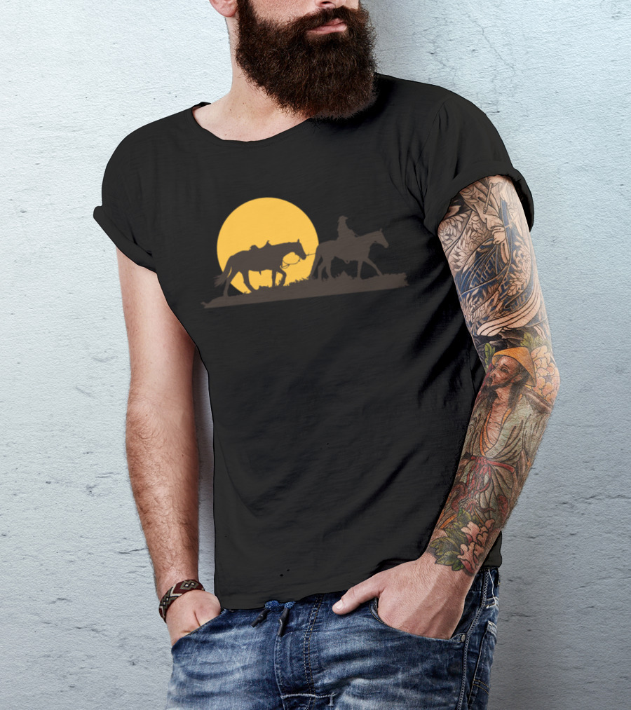 Lone Cowboy Rancher Riding Horses Western Sunset T-Shirt
