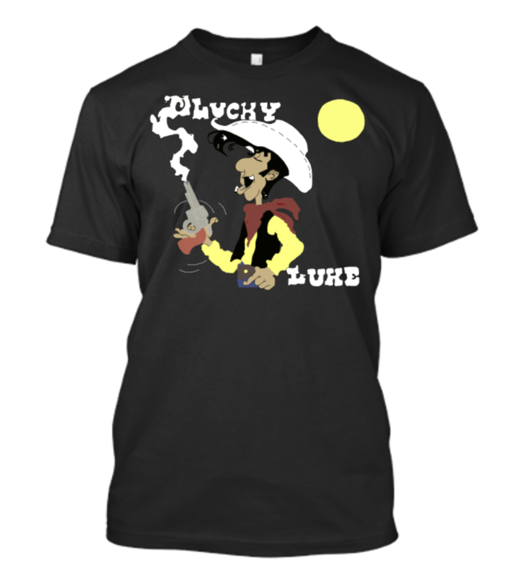 Lucky Luke Smoking Cowboy With Gun Under Yellow Sun T-Shirt