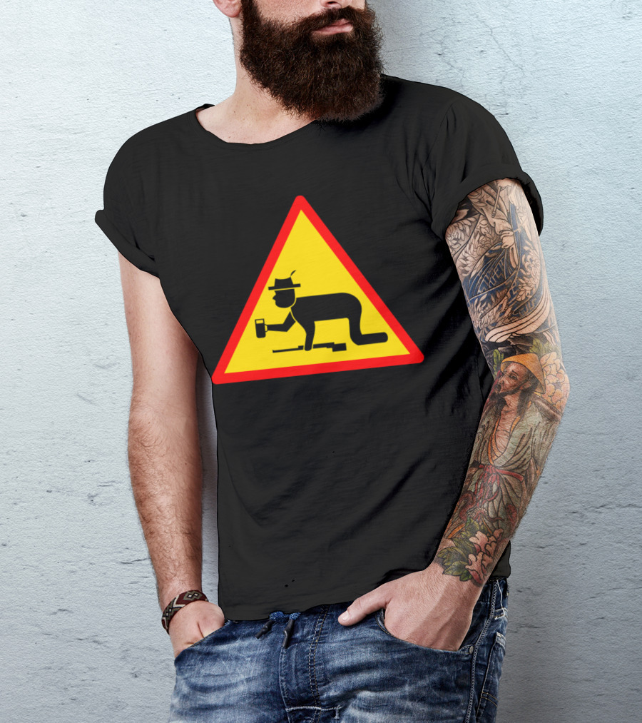 No Cowboys Allowed Warning Sign With Crawling Figure And Beer T-Shirt