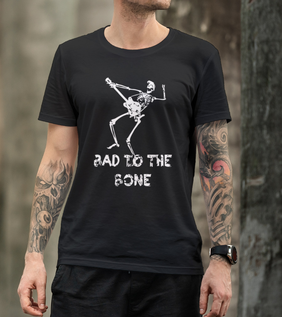 Bad To The Bone Skeleton Electric Guitar Rocker T-Shirt