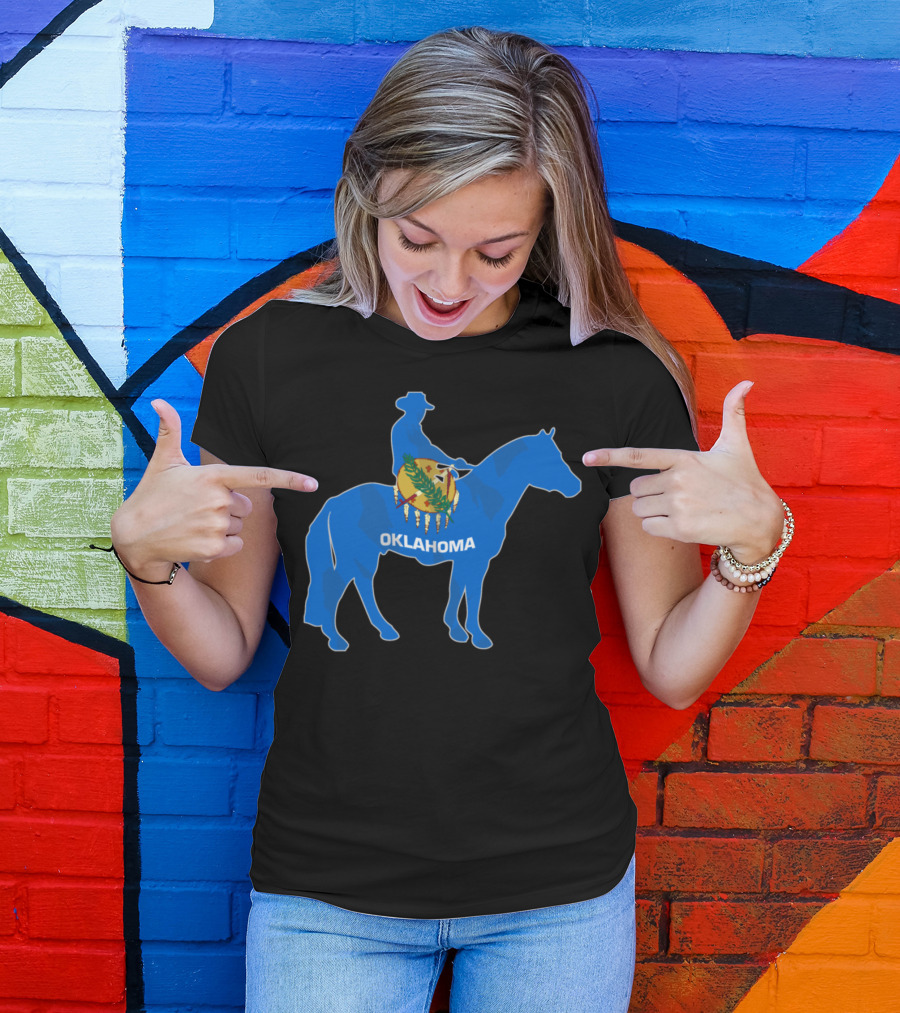 Oklahoma Horse Rider With State Flag Emblem T-Shirt