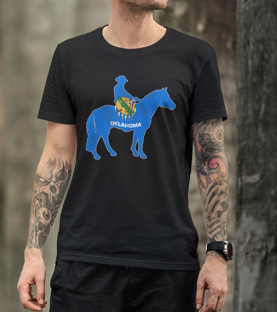Oklahoma Horse Rider With State Flag Emblem T-Shirt