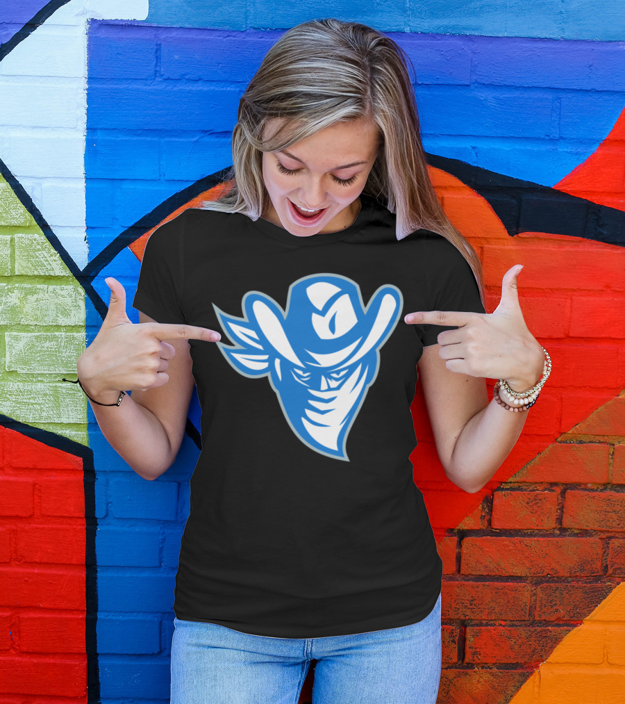 Outlaw Bandit Cowboy Masked In Blue Hat T-Shirt