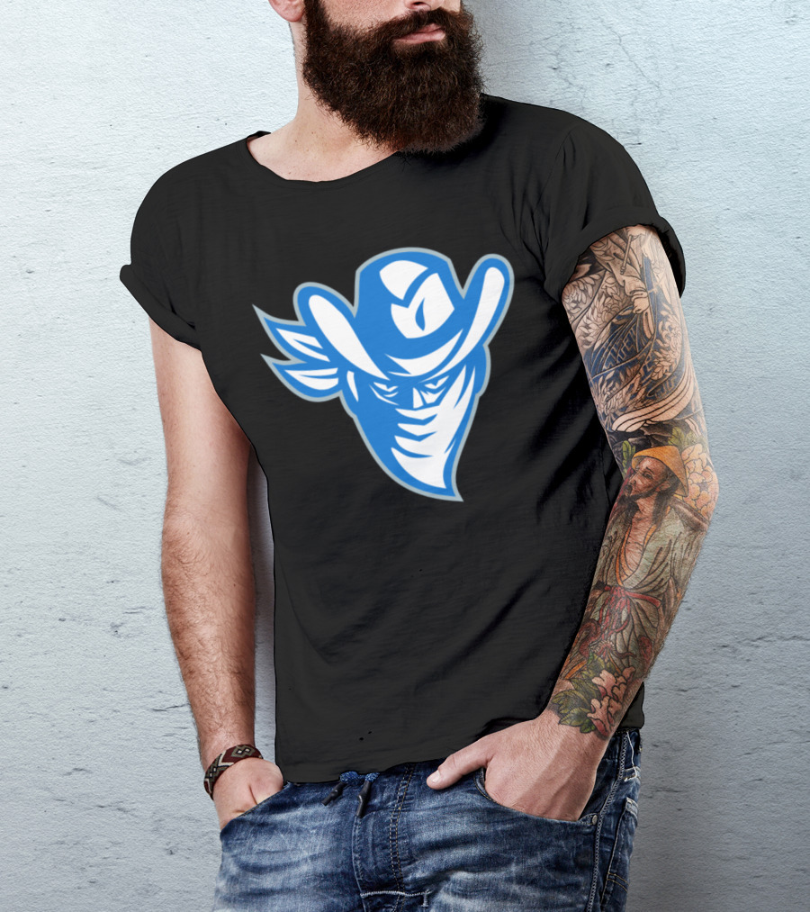 Outlaw Bandit Cowboy Masked In Blue Hat T-Shirt