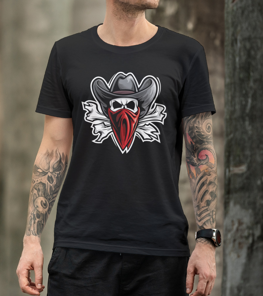Outlaw Skeleton Cowboy With Red Bandana And Hat T-Shirt