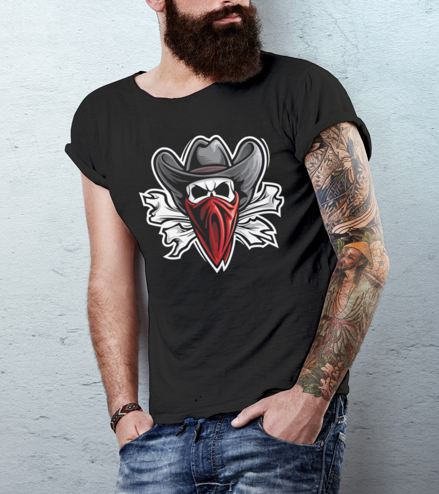 Outlaw Skeleton Cowboy With Red Bandana And Hat T-Shirt