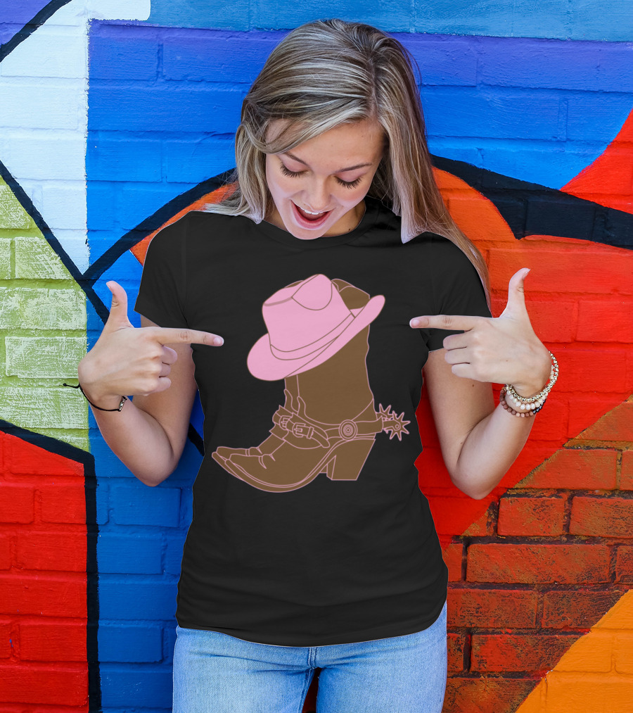 Pink Cowboy Hat And Boot With Spur T-Shirt
