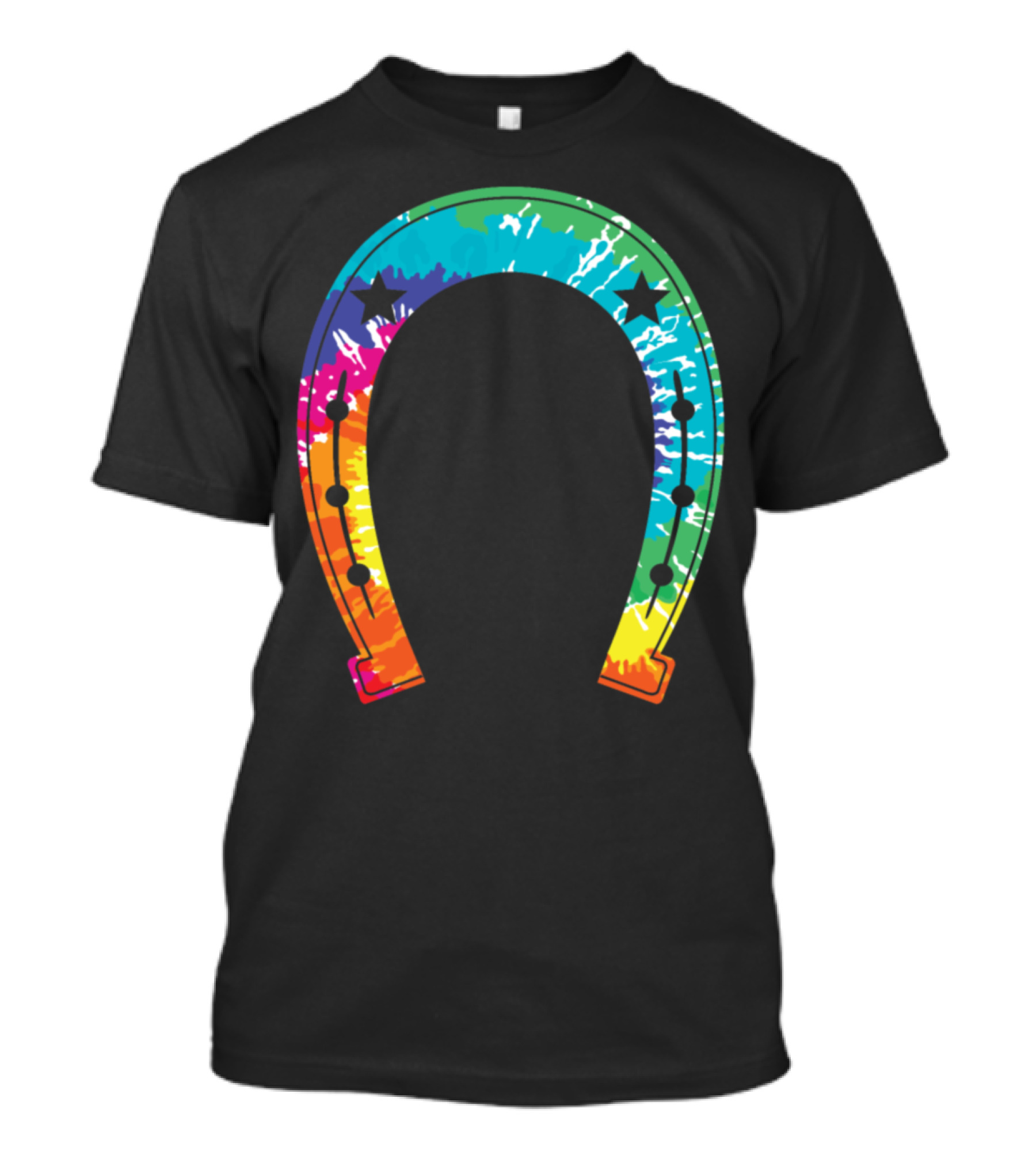 Rainbow Tie-Dye Horseshoe With Stars T-Shirt