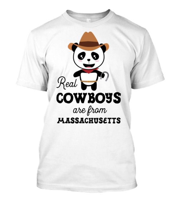 Real Cowboys Are From Massachusetts Panda With Cowboy Hat And Horseshoe T-Shirt