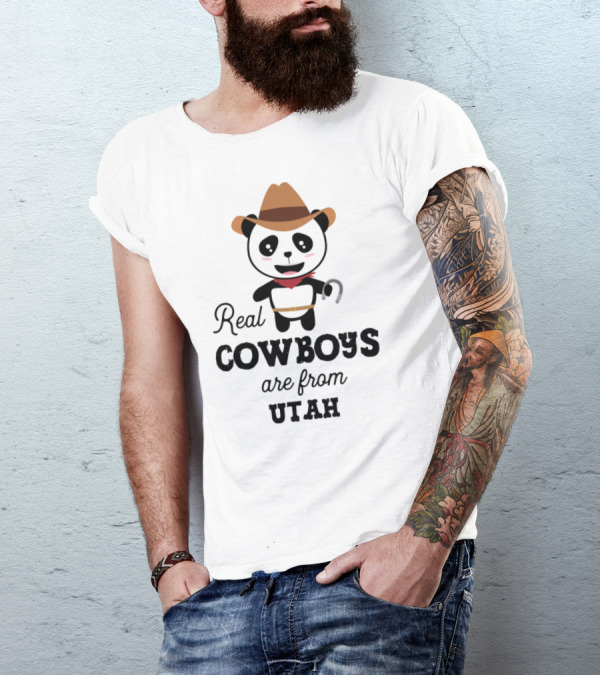 Panda Cowboy From Utah Holding Horseshoe T-Shirt