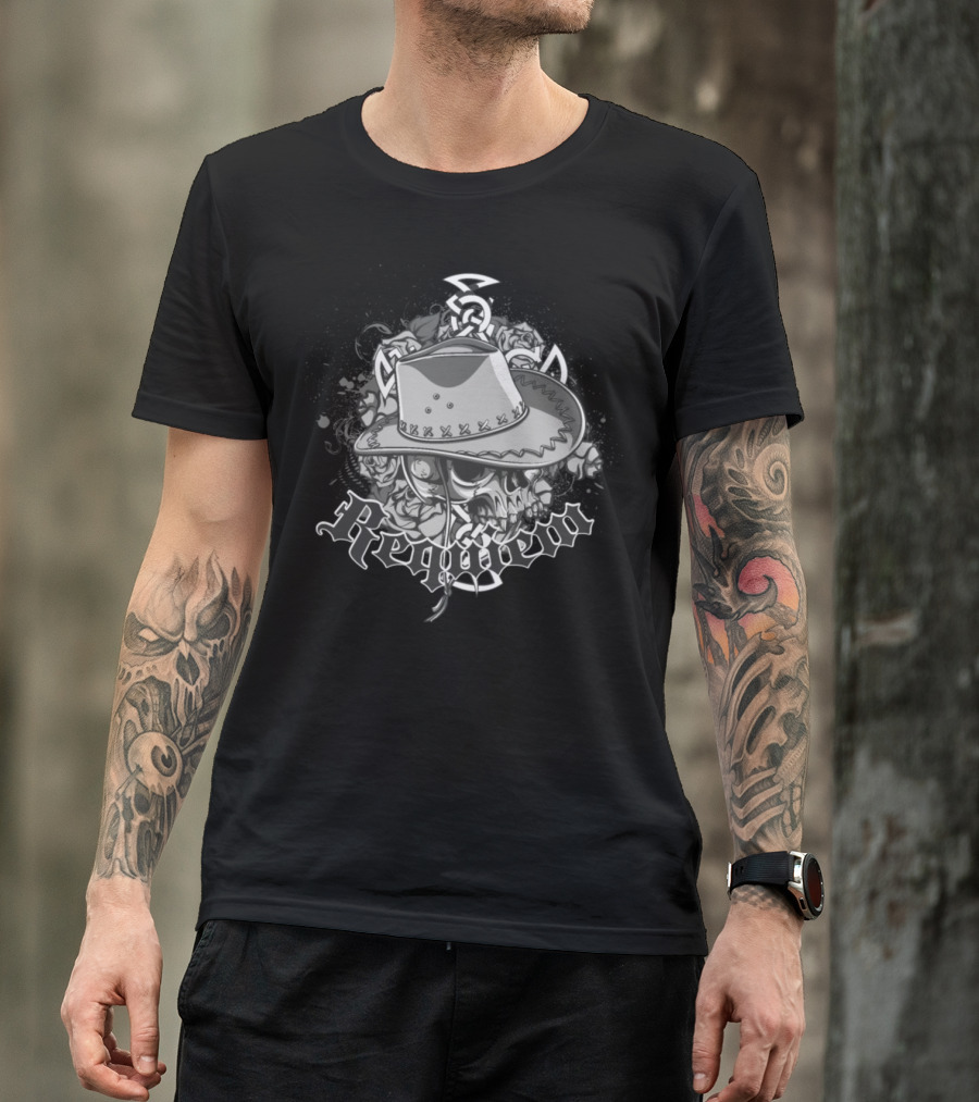 Requiem Grim Skull With Cowboy Hat And Roses T-Shirt