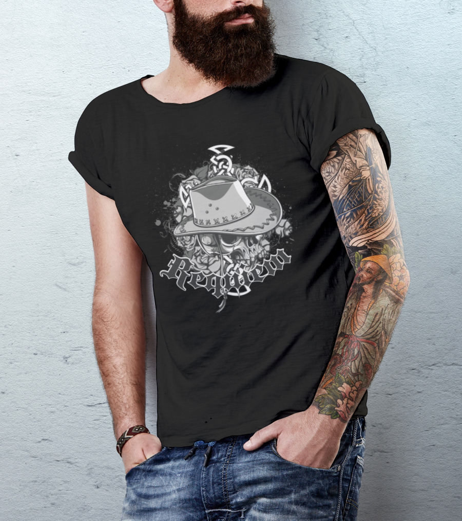 Requiem Grim Skull With Cowboy Hat And Roses T-Shirt