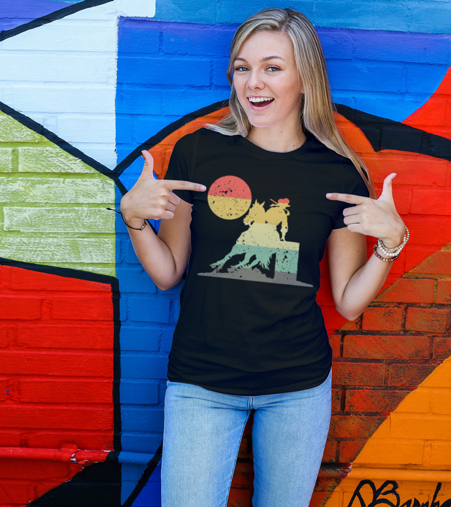 Retro Barrel Race Horse Rider Silhouette With Sun T-Shirt