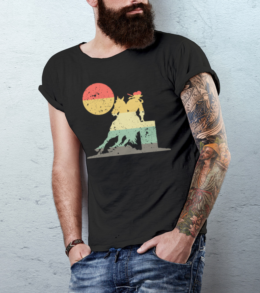 Retro Barrel Race Horse Rider Silhouette With Sun T-Shirt