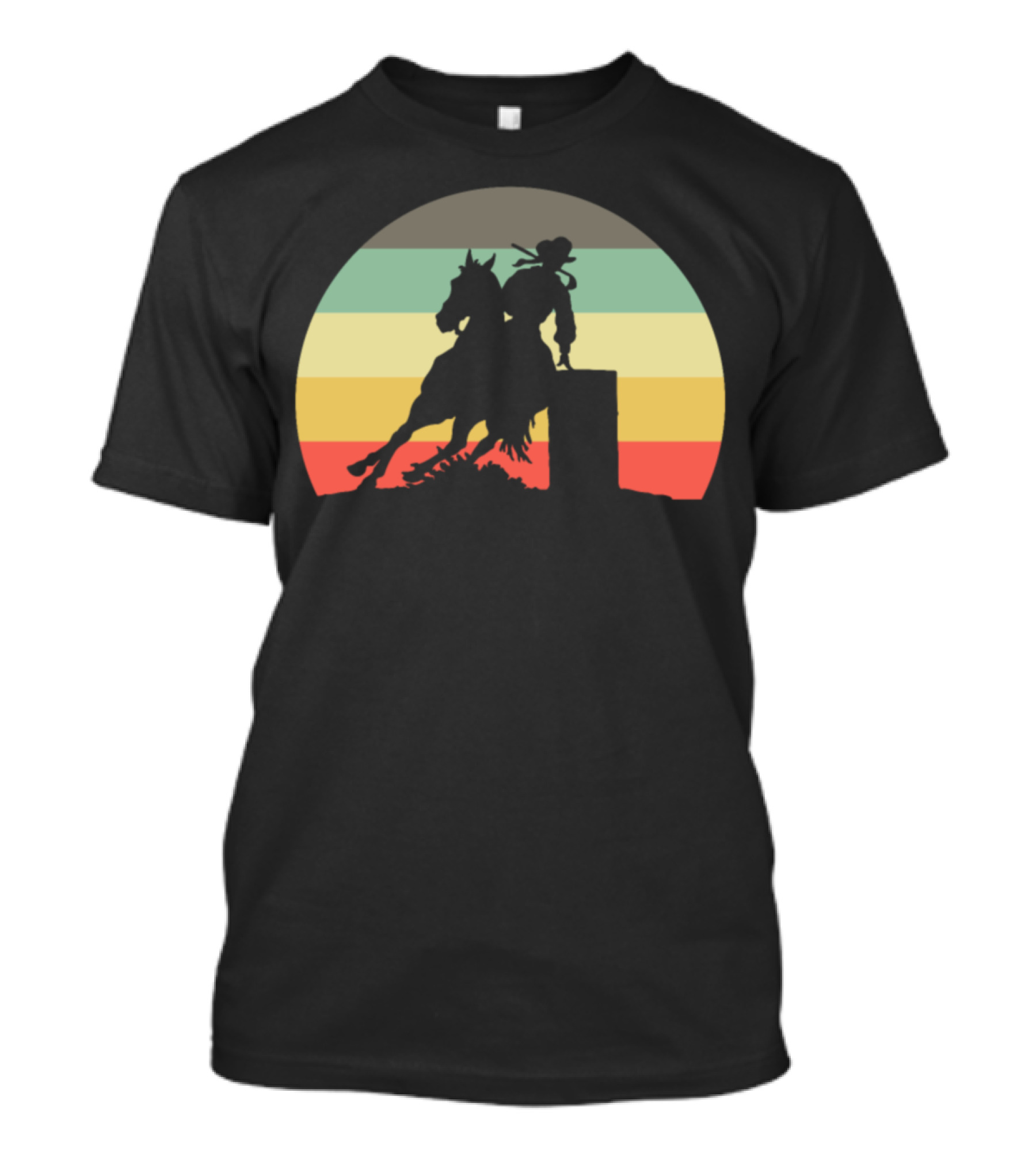 Retro Barrel Racing Horse Silhouette Sunset Stripe T-Shirt