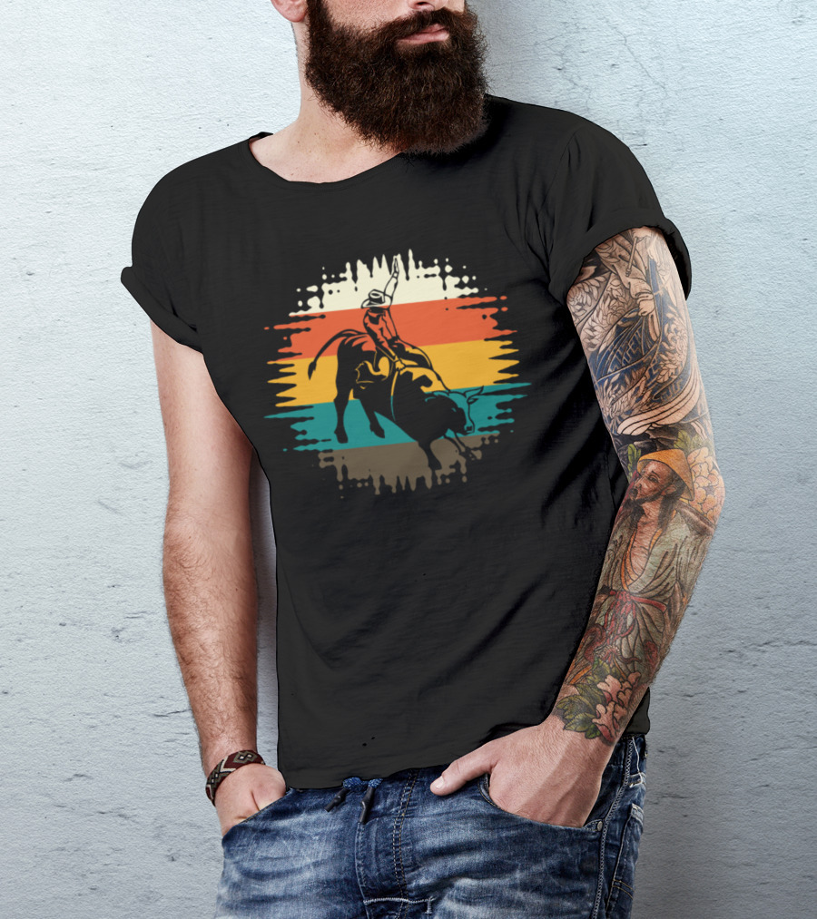 Rodeo Bull Riding Cowboy Retro Western T-Shirt