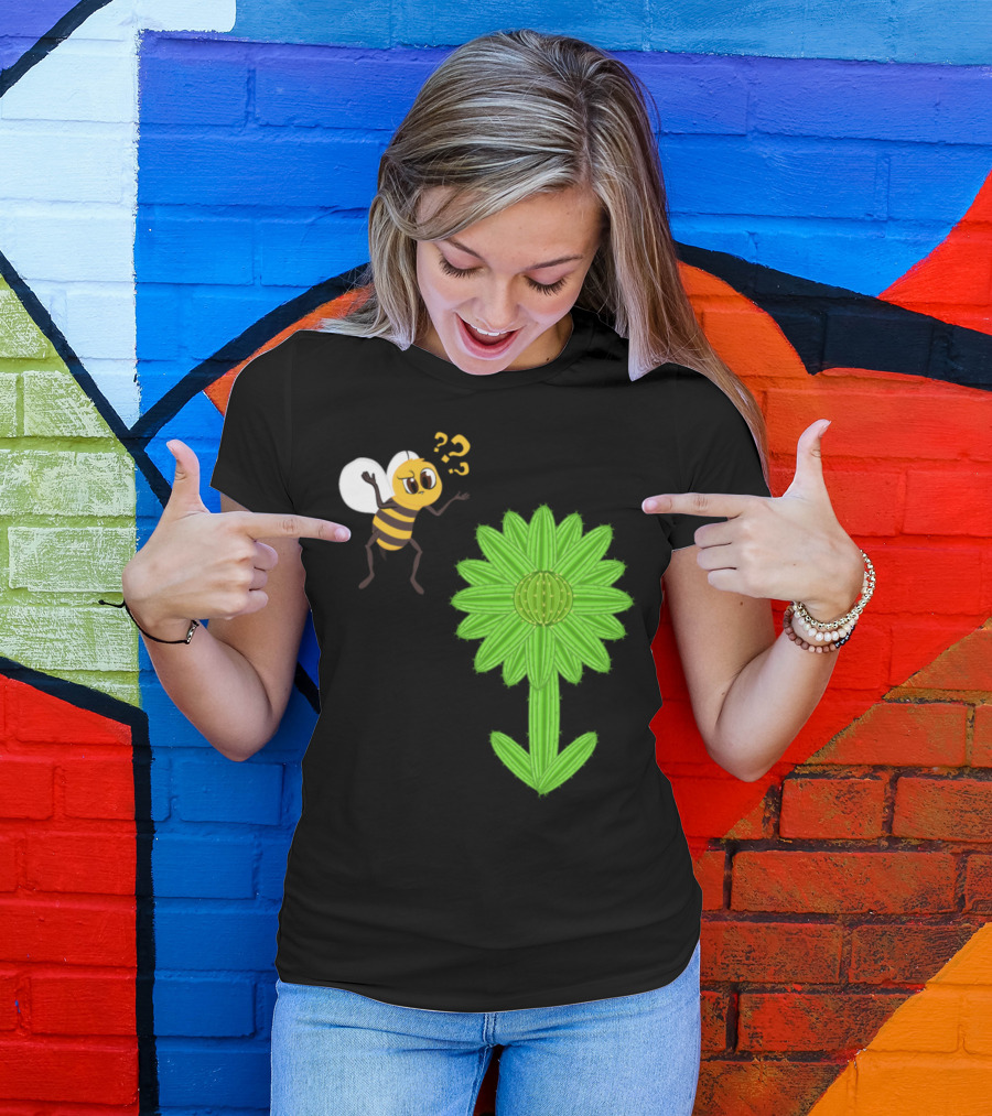 Cute Bee Searching For Nectar On Cactus-Shaped Flower T-Shirt