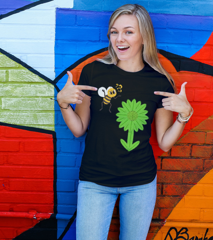 Cute Bee Searching For Nectar On Cactus-Shaped Flower T-Shirt