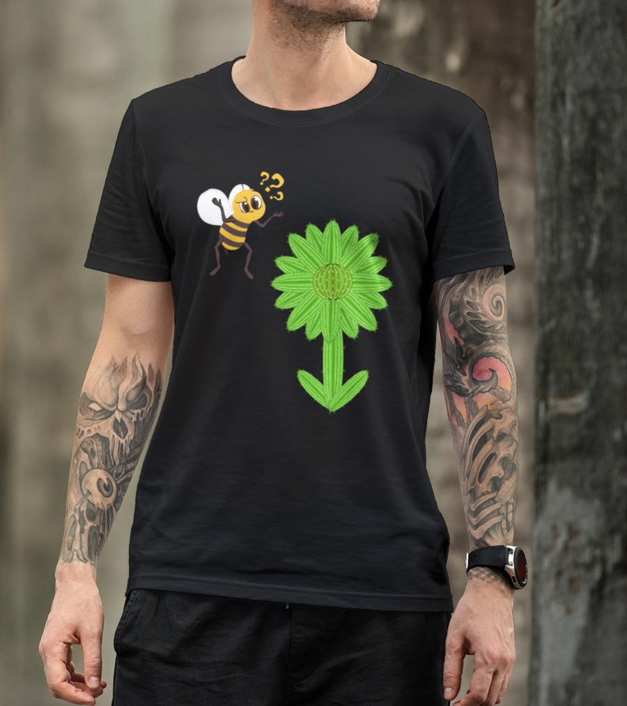 Cute Bee Searching For Nectar On Cactus-Shaped Flower T-Shirt