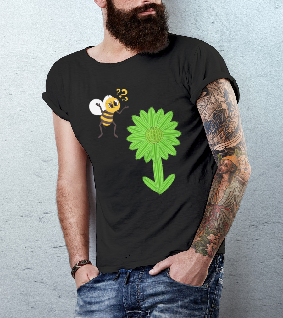 Cute Bee Searching For Nectar On Cactus-Shaped Flower T-Shirt