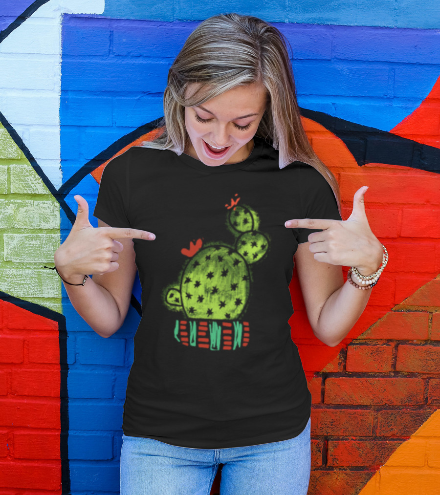 Cactus With Blossoms In Colorful Pot T-Shirt