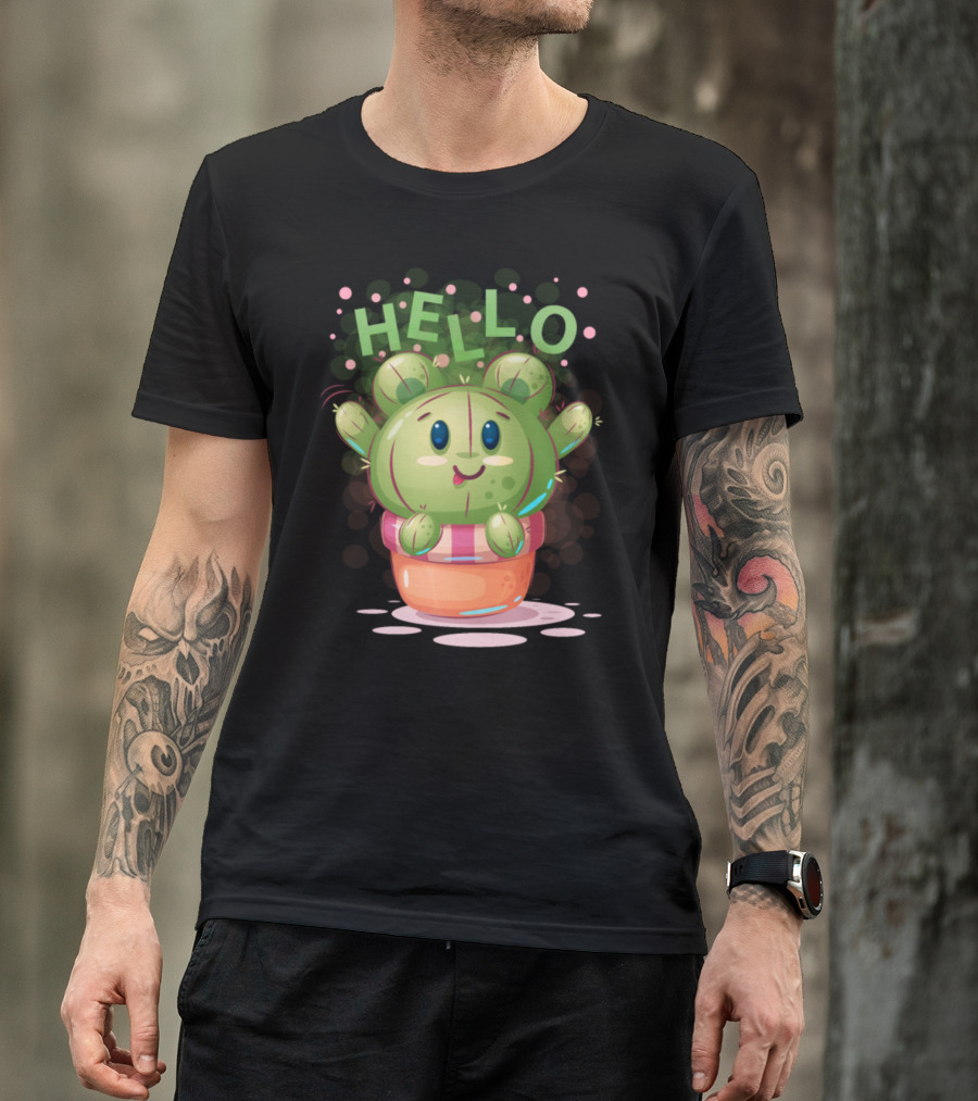 Hello Cute Bear Cactus Tree Plant T-Shirt
