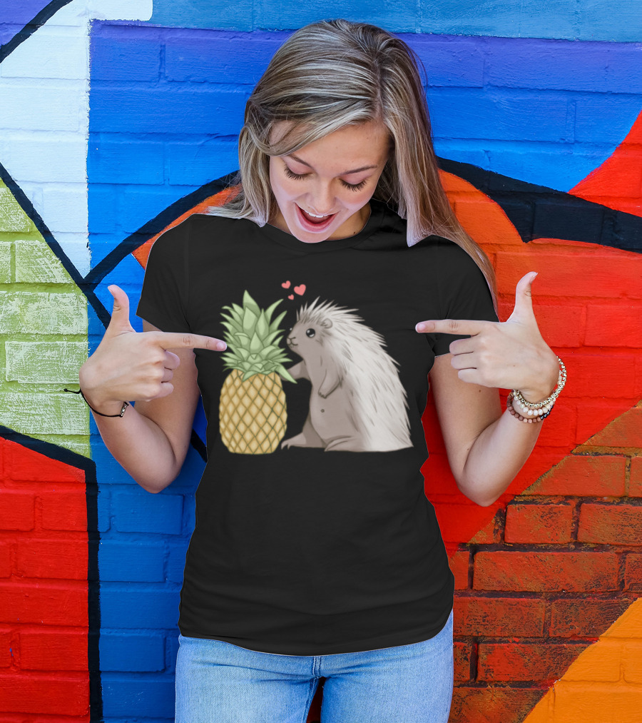 Cute Porcupine Lover With Pineapple And Hearts T-Shirt