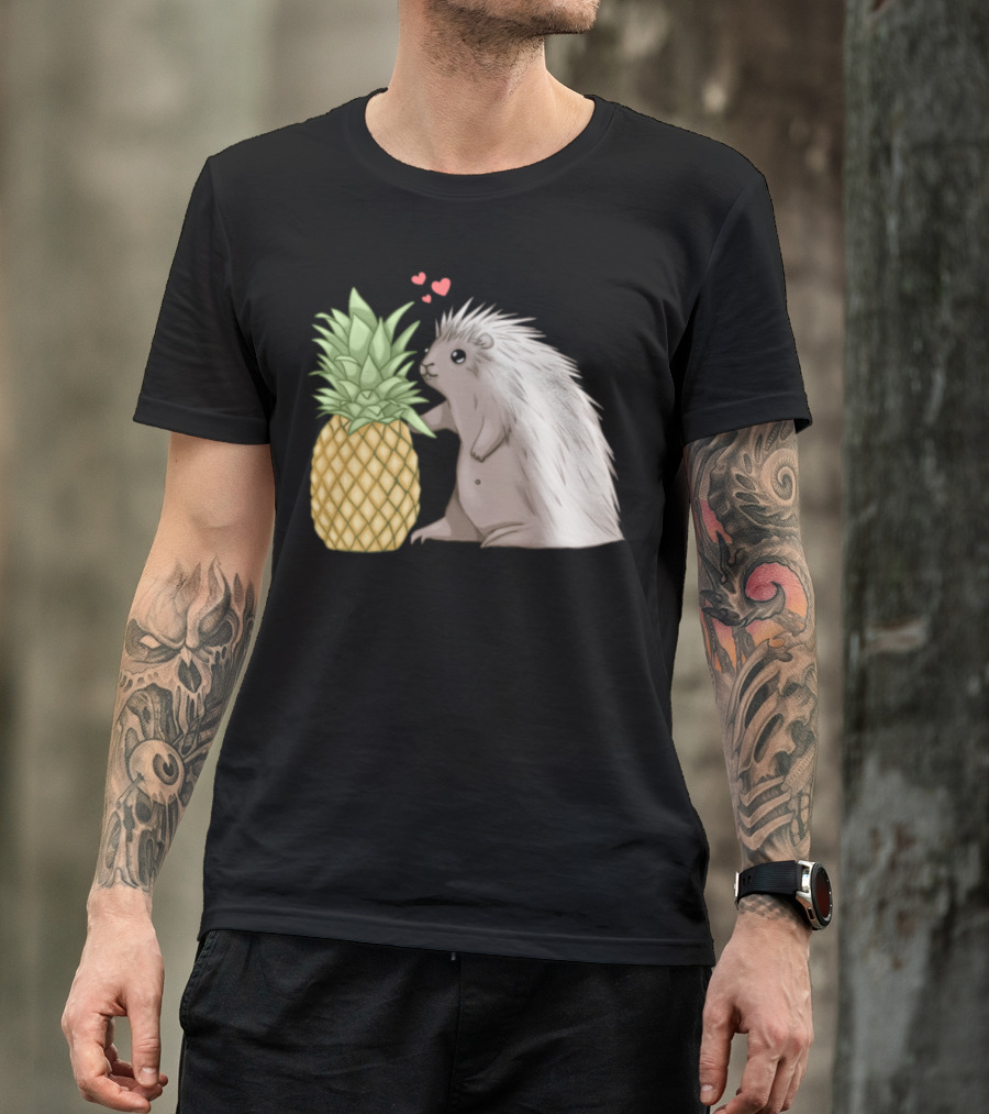 Cute Porcupine Lover With Pineapple And Hearts T-Shirt