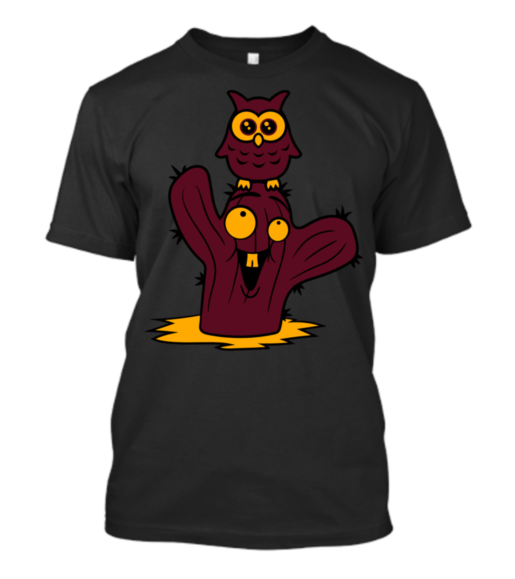 Friends Happy Face Desert Owl Bird On Cactus T-Shirt