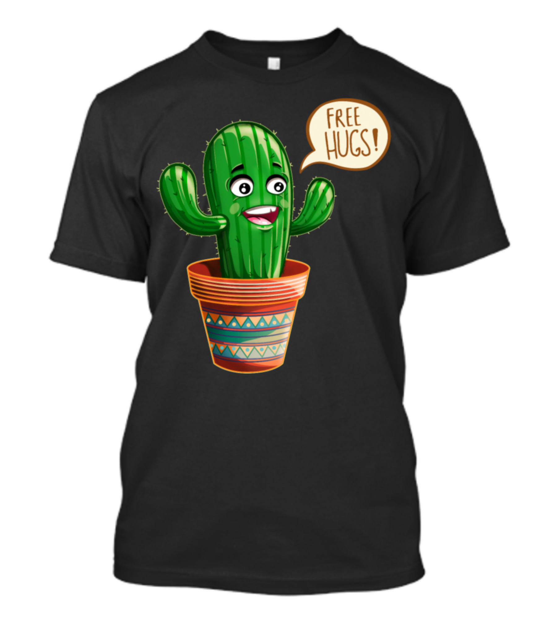 Free Hugs Cactus Cartoon In Decorative Pot T-Shirt