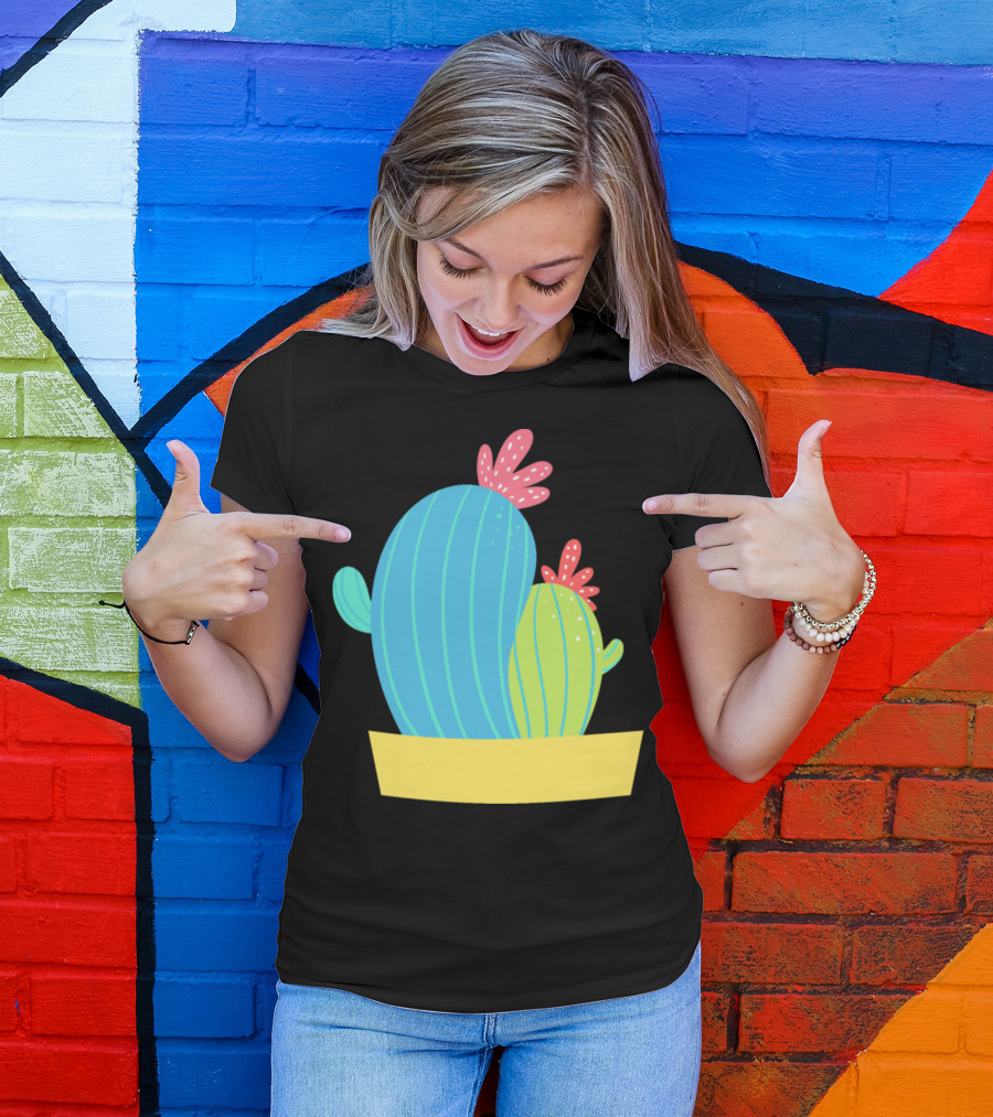 Funny Couple Cactuses In Colorful Planter T-Shirt